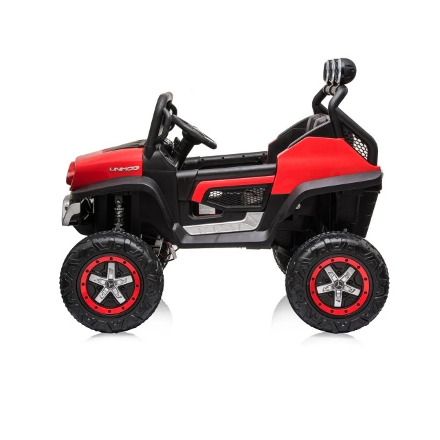 Battery operated OffRoad Mercedes UNIMOG red, leather seat, EVA wheels