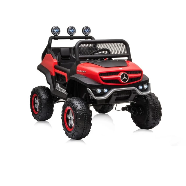 Battery operated OffRoad Mercedes UNIMOG red, leather seat, EVA wheels