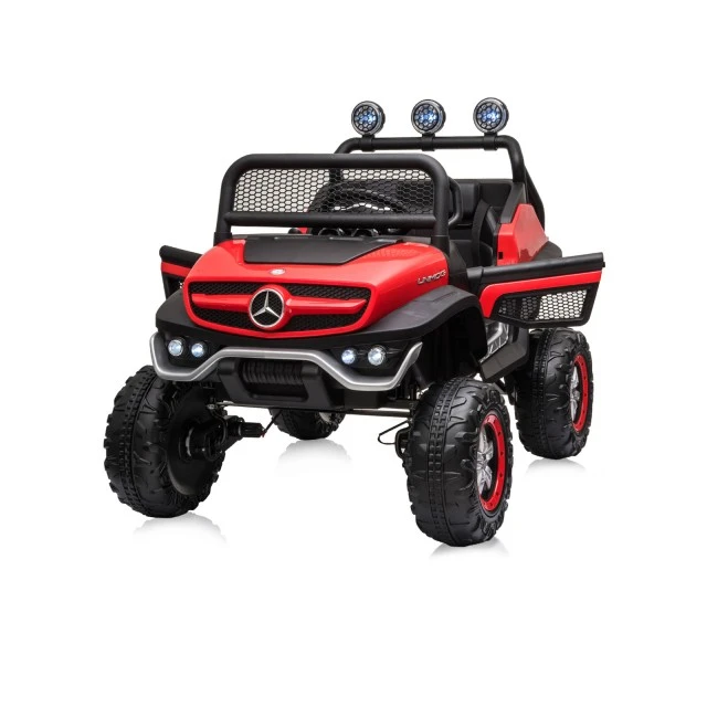 Battery operated OffRoad Mercedes UNIMOG red, leather seat, EVA wheels