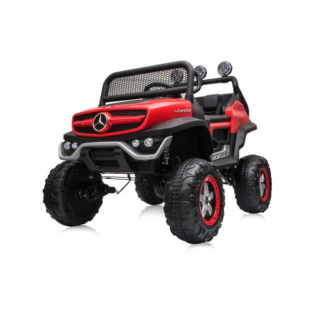 Battery operated OffRoad Mercedes UNIMOG red, leather seat, EVA wheels