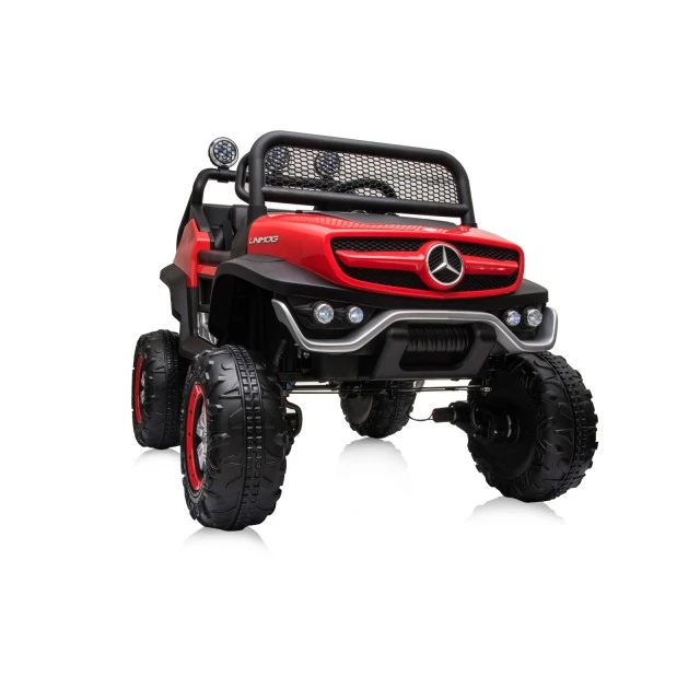 Battery operated OffRoad Mercedes UNIMOG red, leather seat, EVA wheels
