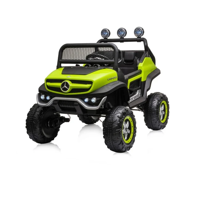 Акумулаторен джип Mercedes UNIMOG зелен EVA,кожена