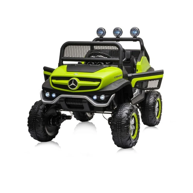 Акумулаторен джип Mercedes UNIMOG зелен EVA,кожена