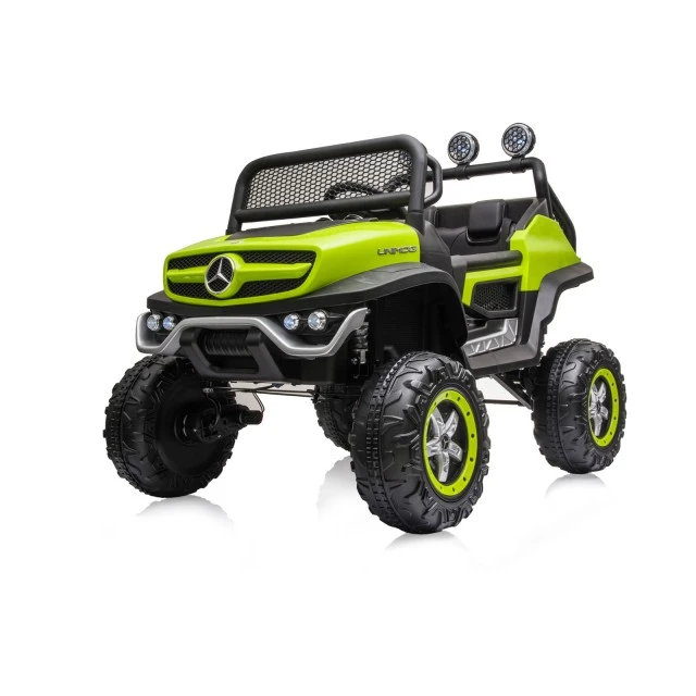 Акумулаторен джип Mercedes UNIMOG зелен EVA,кожена