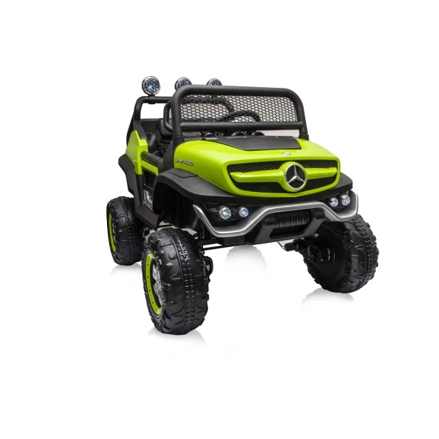 Акумулаторен джип Mercedes UNIMOG зелен EVA,кожена
