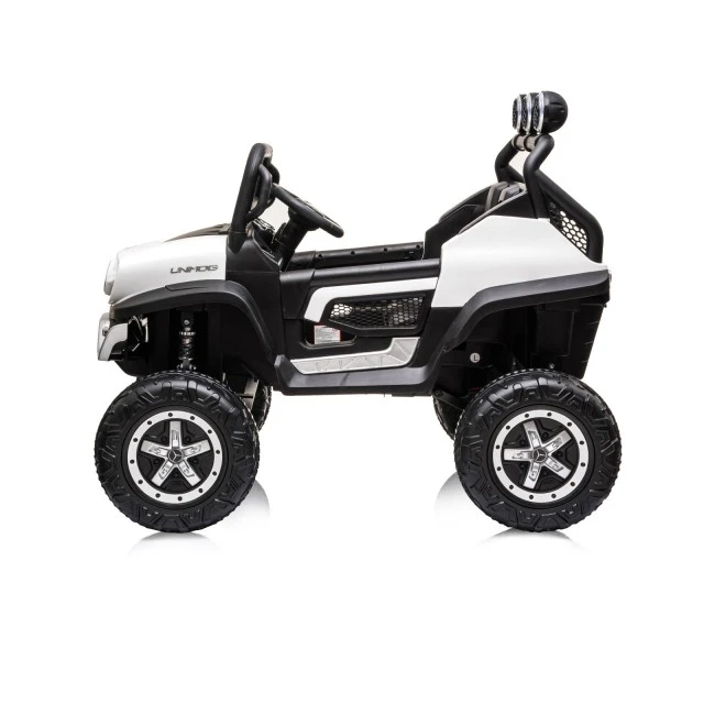 Акумулаторен джип Mercedes UNIMOG бял EVA, кожена