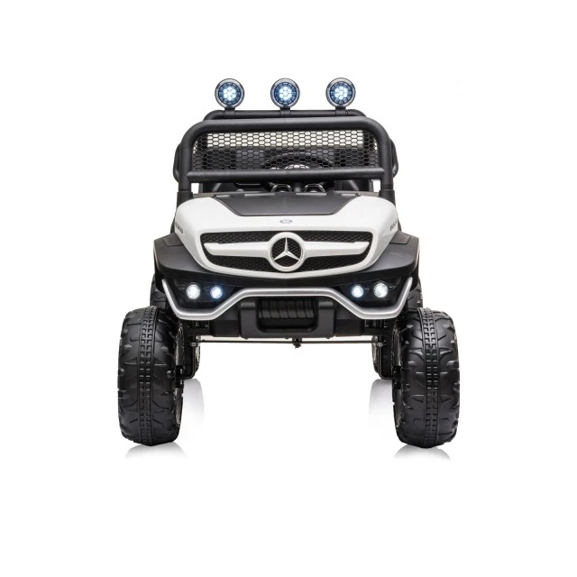 Акумулаторен джип Mercedes UNIMOG бял EVA, кожена