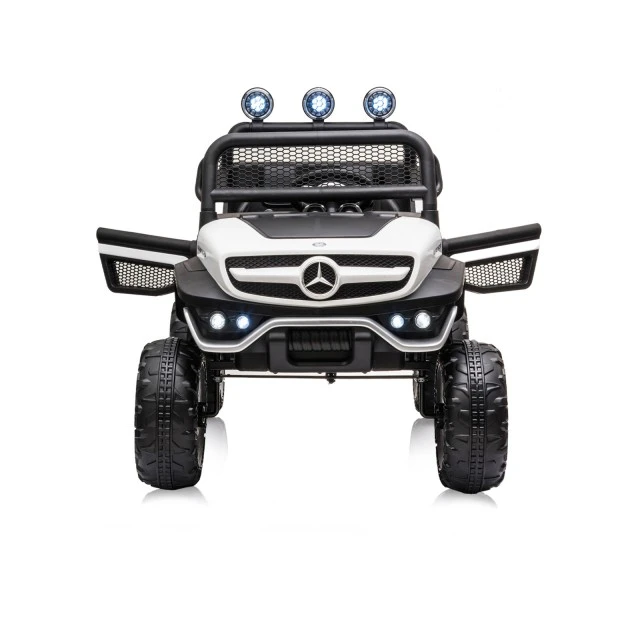 Акумулаторен джип Mercedes UNIMOG бял EVA, кожена
