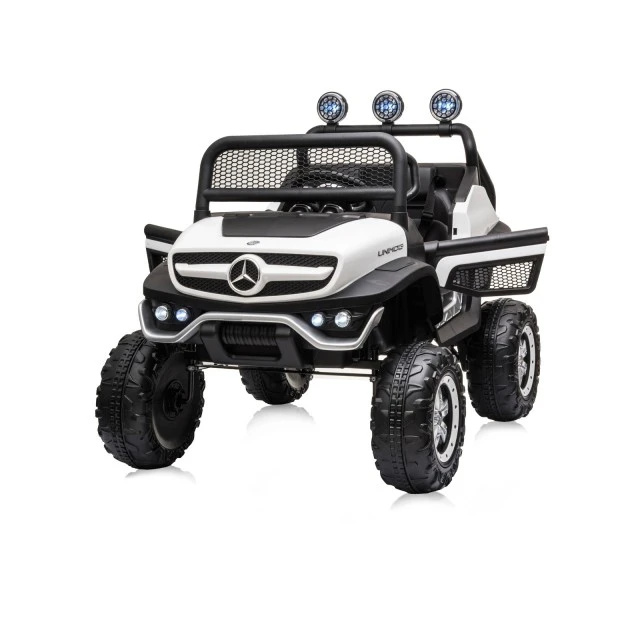 Акумулаторен джип Mercedes UNIMOG бял EVA, кожена