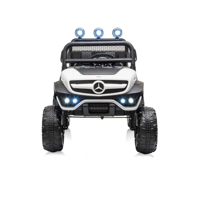 Акумулаторен джип Mercedes UNIMOG бял EVA, кожена