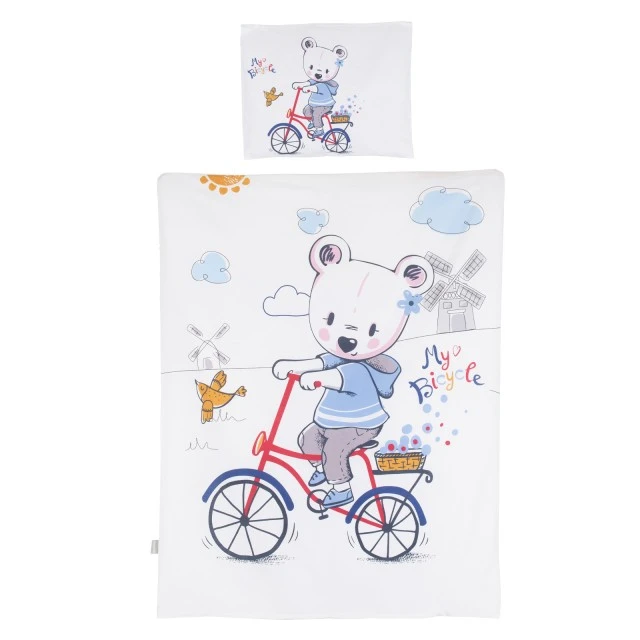 Beding set 5 pc. /Sheet, pillow case, pillow, duvet and duvet cover/ bear with bicycle