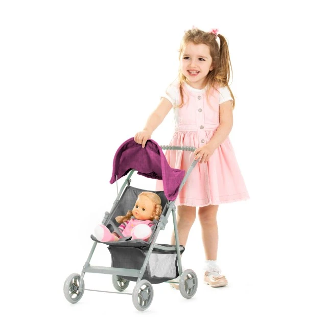 Doll stroller Alice grey/pink linen