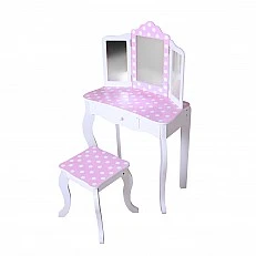 Children’s dressing table with stool, pink dots
