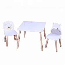 Table set with two MDF chairs hippo and lion