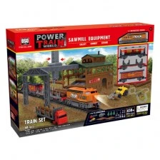 POWER TRAIN A freight train with a sawmill