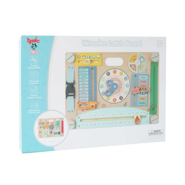 Wooden Montessori wooden board with mechanisms for opening, closing and locking
