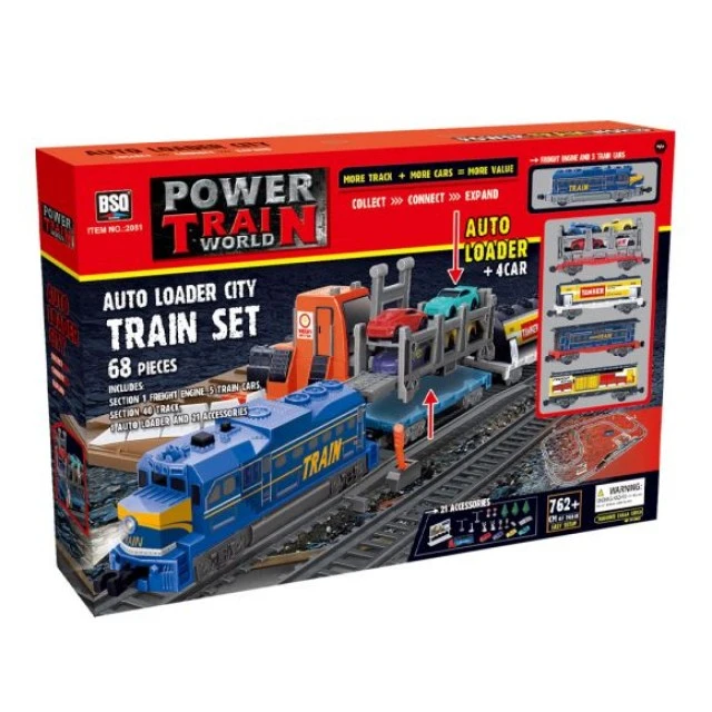 POWER TRAIN Freight train with car carrier wagon 68 pcs.