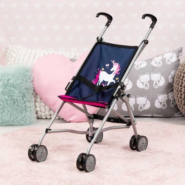 BAYER Количка за кукли BUGGY синя с еднорог 27x51x55см.