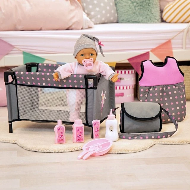 BAYER Doll Cot and Sleeping Bag TRAVEL SET 11 in 1