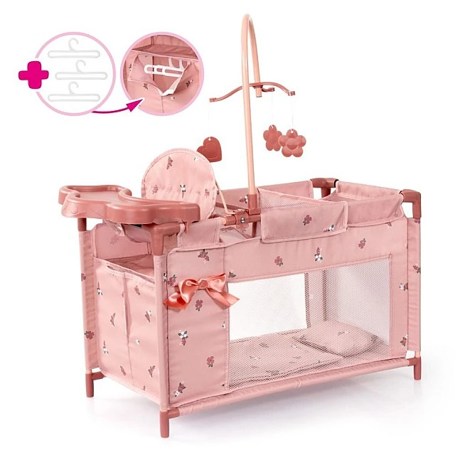BAYER Doll Playpen with High Chair and Carousel Pink