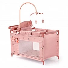 BAYER Doll Playpen with High Chair and Carousel Pink