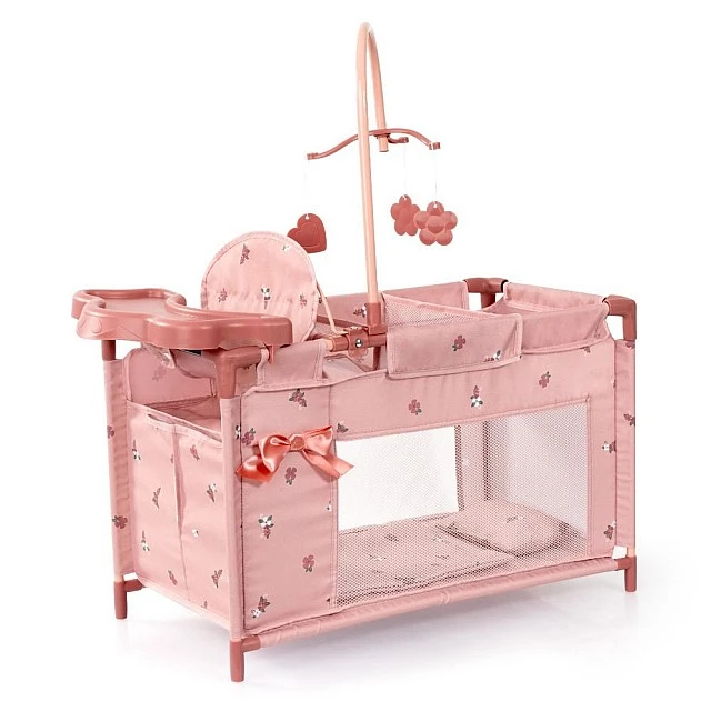BAYER Doll Playpen with High Chair and Carousel Pink