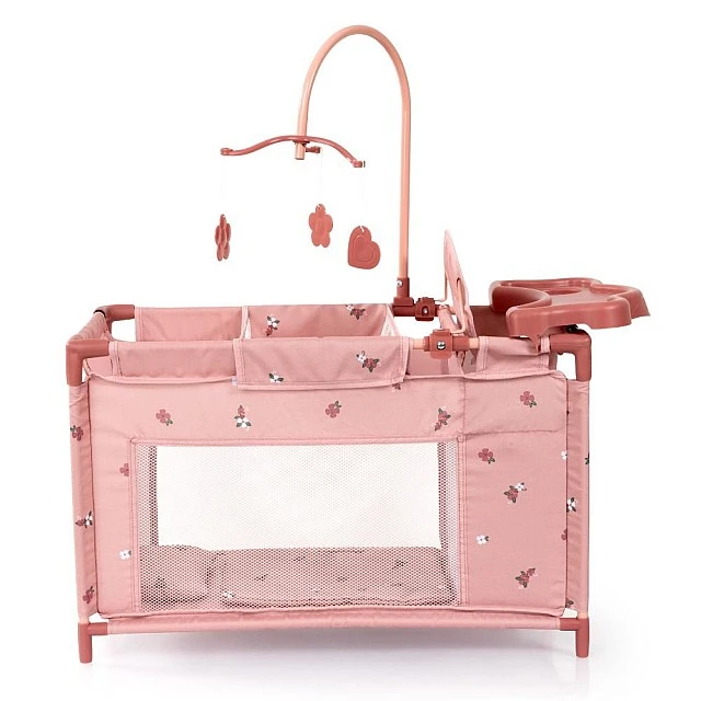 BAYER Doll Playpen with High Chair and Carousel Pink