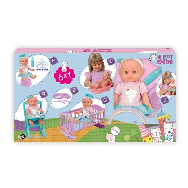 LT Peeing doll Le Petit Bebe 30 cm with bed, high chair and bath