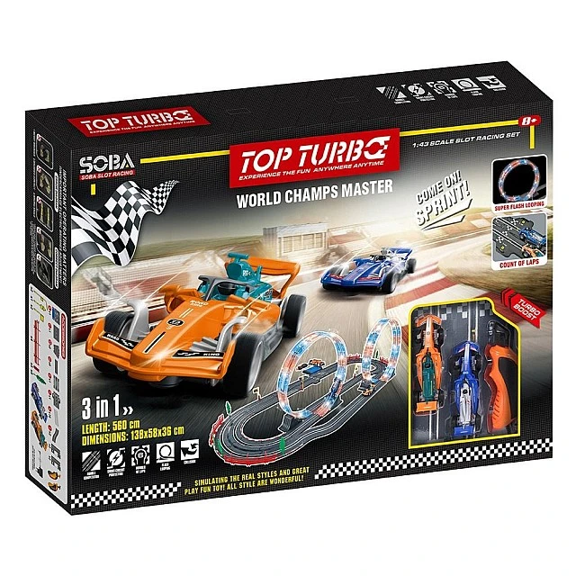 SOBA Top Turbo Състезателна Писта 2 Лупинга Светеща 2 Коли 1:43 560см.