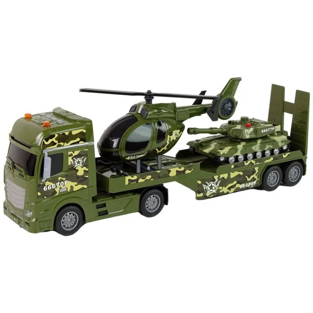 ToyStar car transporter Military with helicopter and tank, sound and light