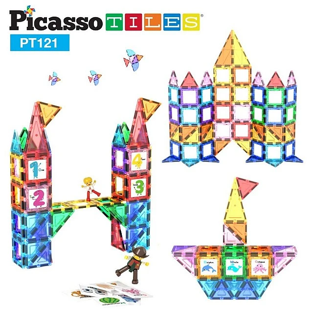Picasso Magnetic Construction Set with Wheel Base and 2 Figures 121 Pieces