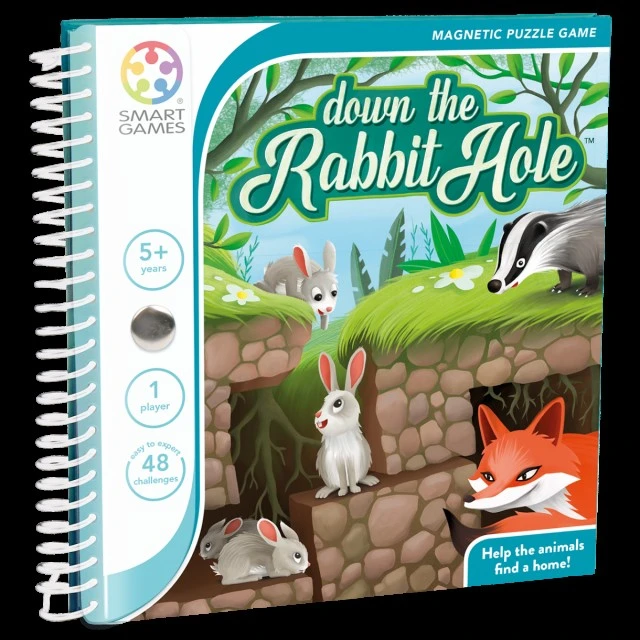 Magnetic rabbit hole path puzzle game