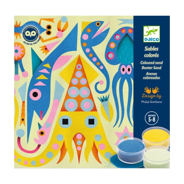 Set for painting with sand phosphorescent elements sea