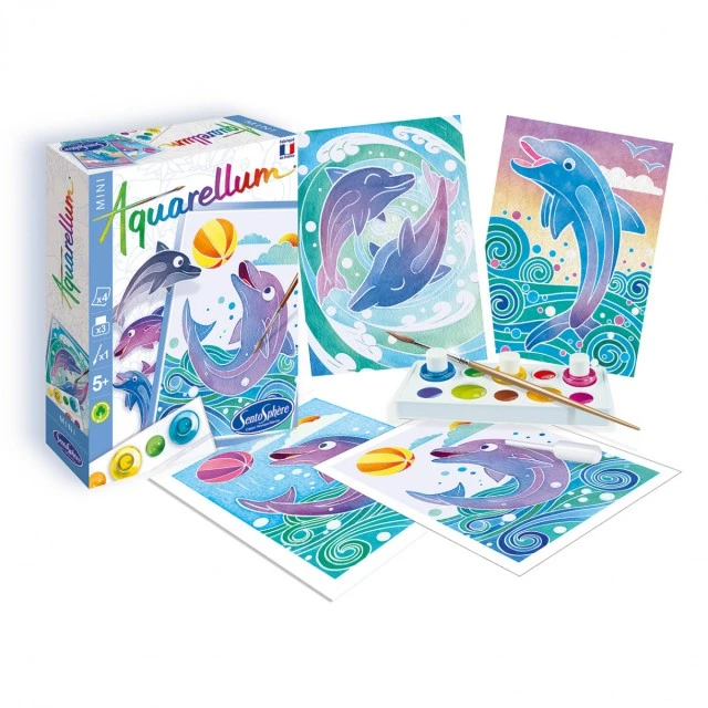 Creative set for coloring with watercolor paints - Dolphins