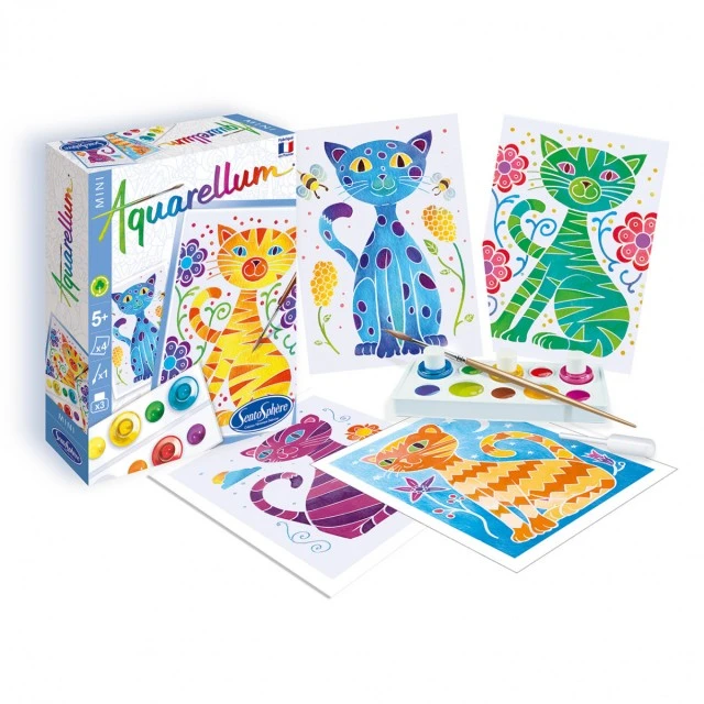 Coloring with watercolor paints kittens mini