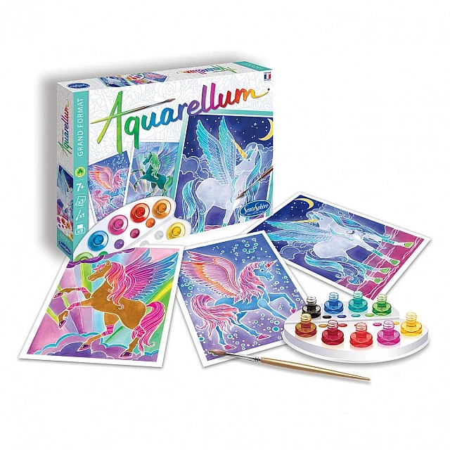 Coloring with watercolor paints pegasus large format