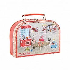A tea party toy in a suitcase