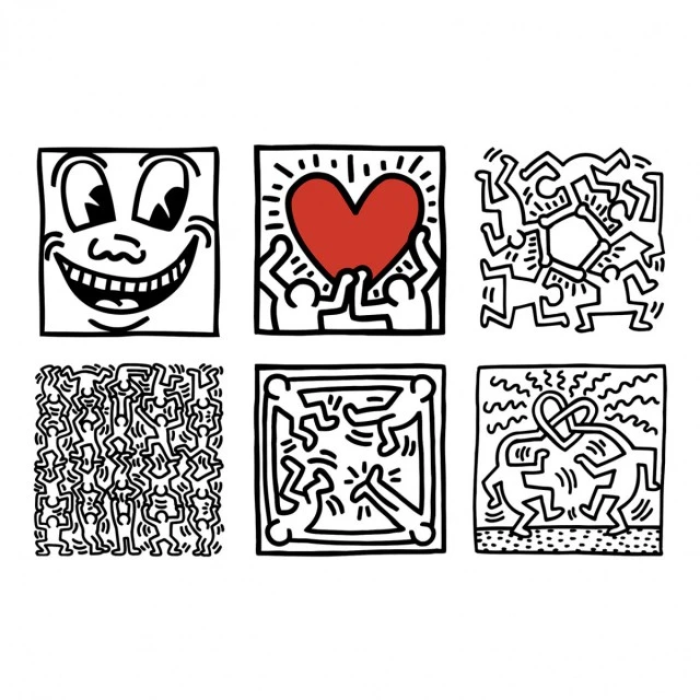 Toy 9 wooden cubes designed by Keith Haring