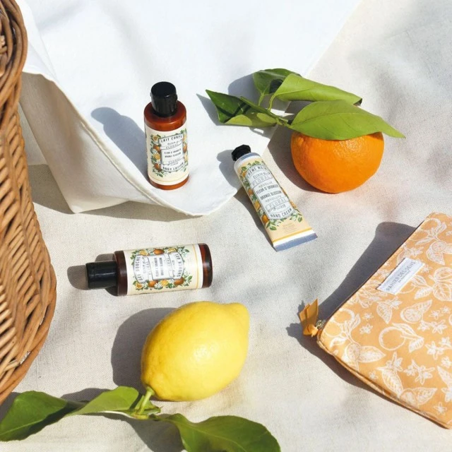 Travel kit with shower gel 70ml, body lotion 70ml and hand cream 30ml orange blossom