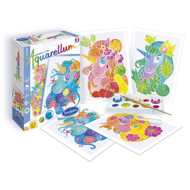 Coloring with watercolor paints unicorns mini