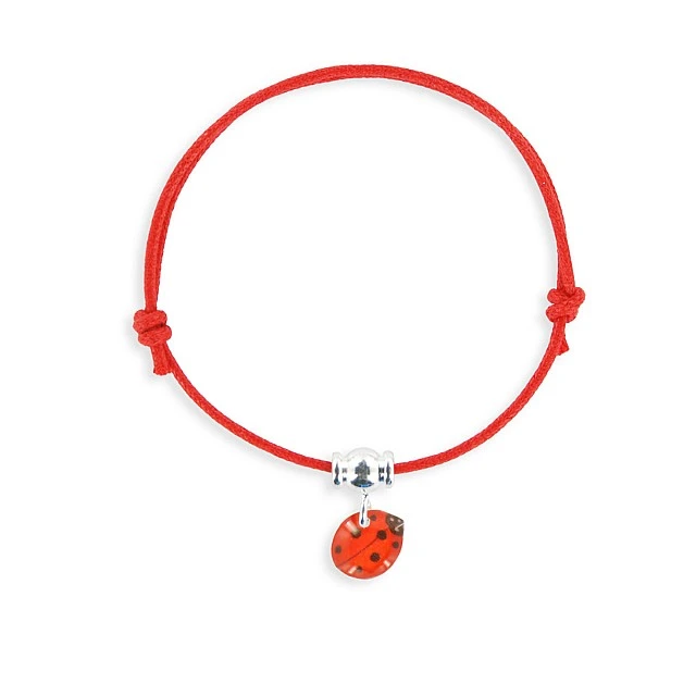 Bracelet cord silver ladybug