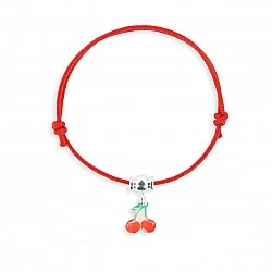 Silver cherry cord bracelet