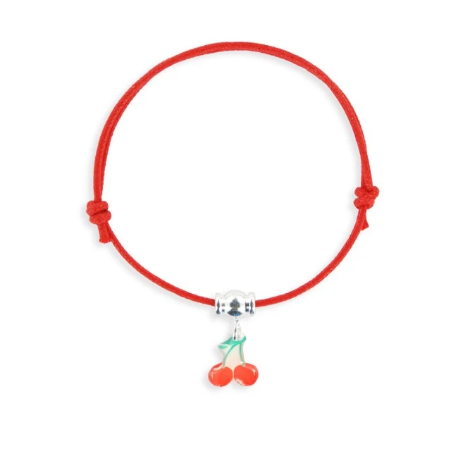Silver cherry cord bracelet