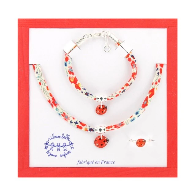 Ladybug bracelet, necklace and ring set