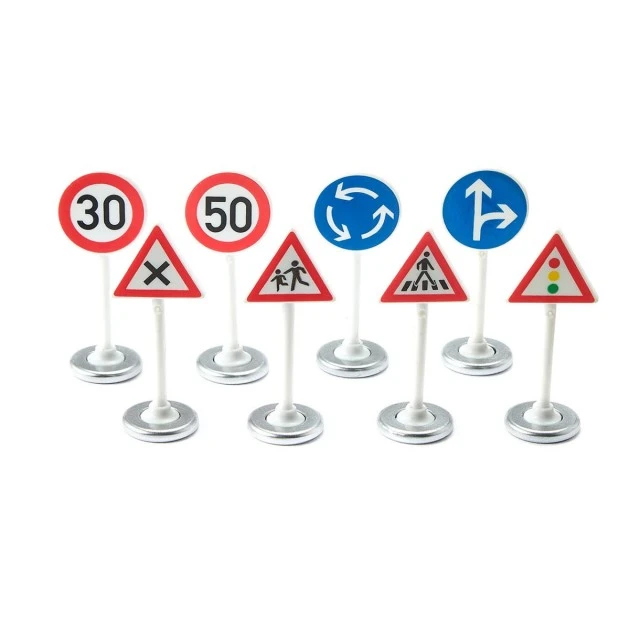 Set of road signs and traffic lights