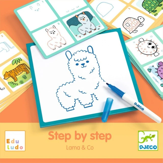 Educational game draw step by step llama and company