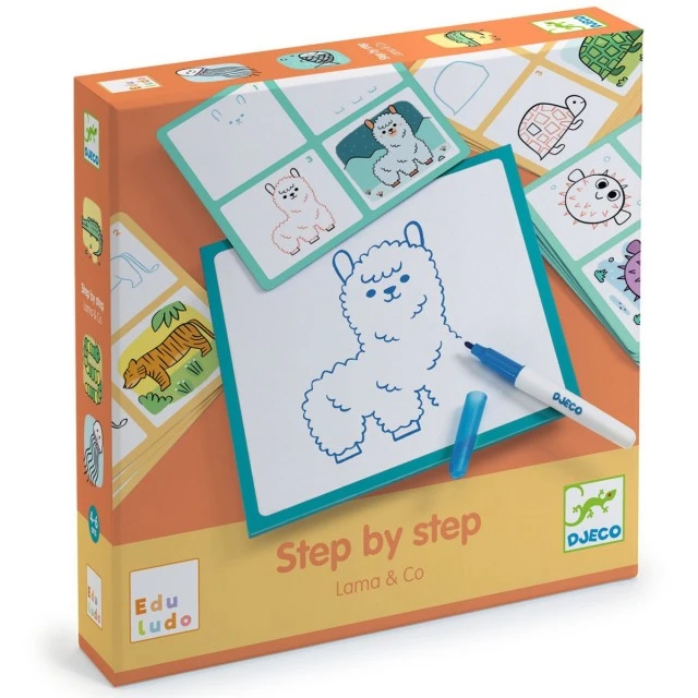 Educational game draw step by step llama and company