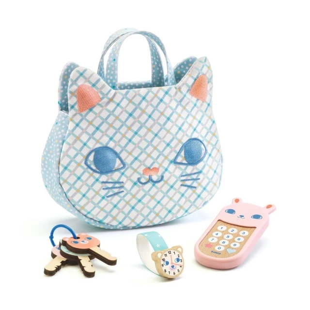Toy textile bag with accessories for little ladies