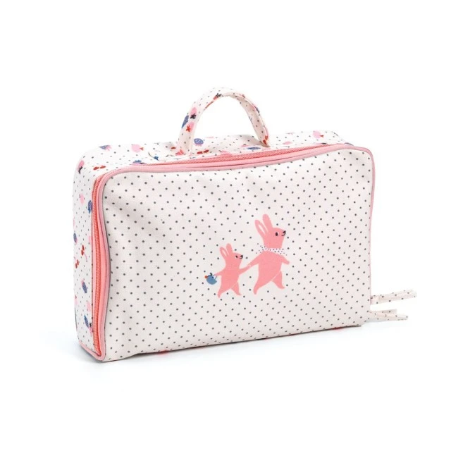 Baby doll toy in a suitcase with clothes and accessories