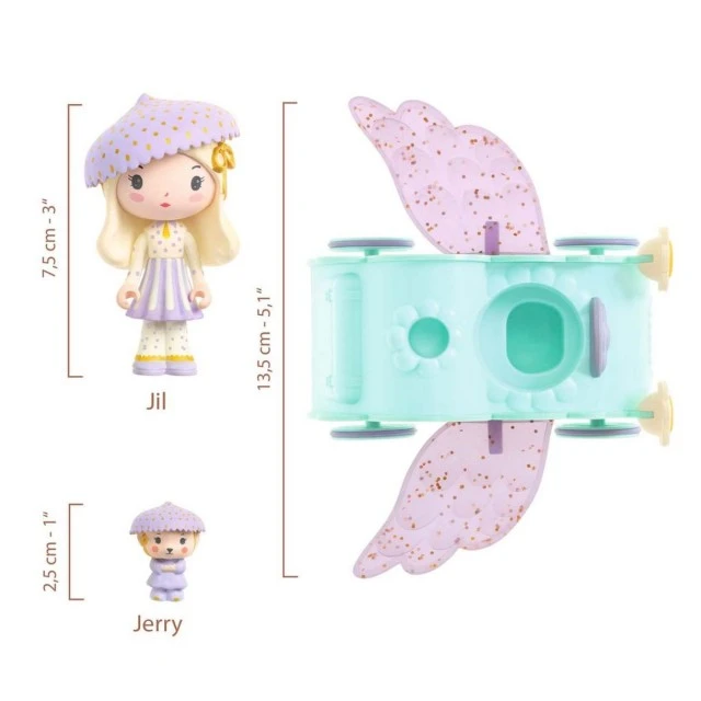 Jill and Jerry figurine and their Tinny flying car